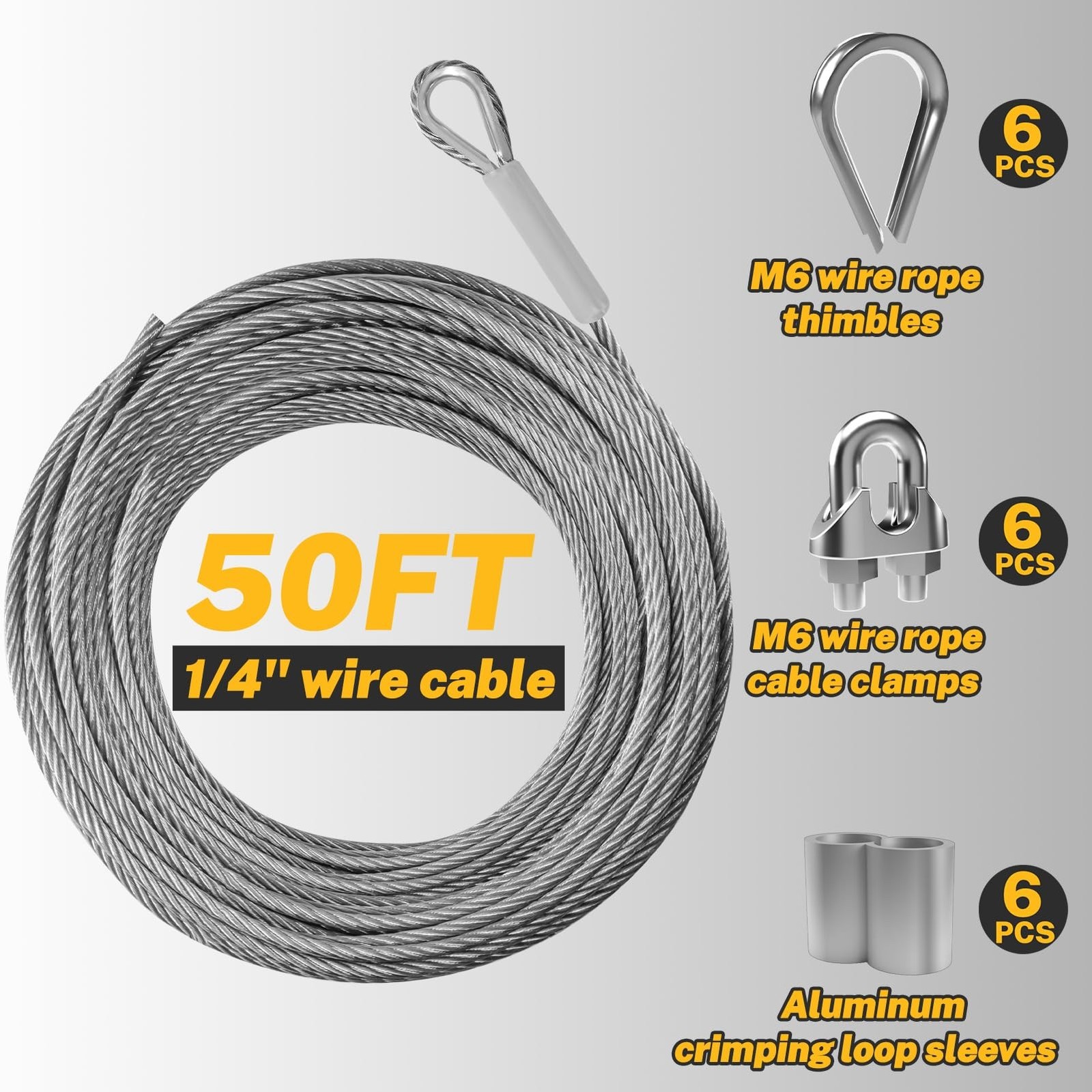 1/4" Wire Rope,50FT 304 Stainless Steel Wire Cable Kit,7x19 Strand Core with ... gallery
