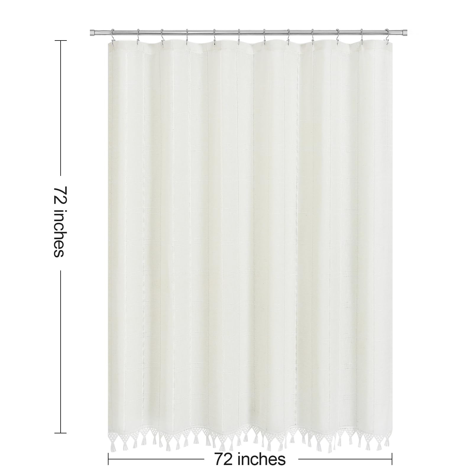 Linen Boho Farmhouse Shower Curtain Set with Tassel, Modern Bohemian French gallery