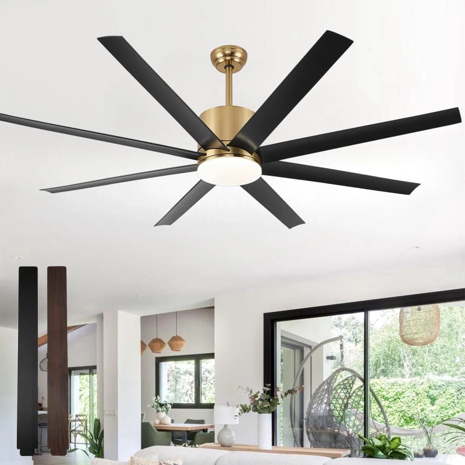 60" Black & Gold Ceiling Fan with Light, Remote, 6 Speeds, Quiet DC Motor gallery