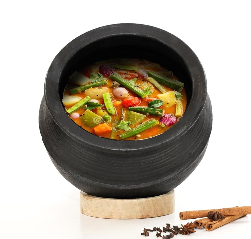 Clay Earthenware Pot LPG and Microwave Safe Unglazed/3 L Black Indian Traditiona gallery