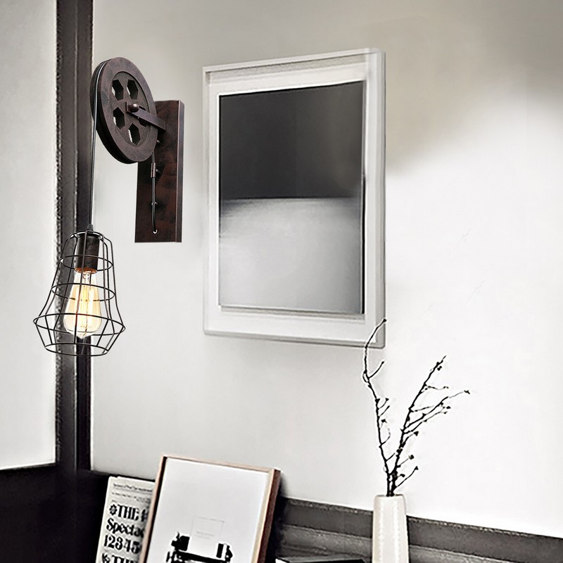Retro Wall Light Rustic Hallway Lifting Pulley Wall Lamp Sconce Lighting Fixture gallery