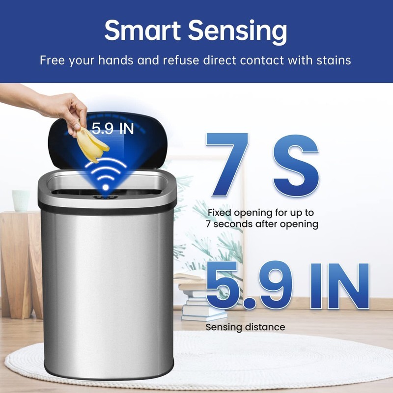 13 Gallon Kitchen Trash Can Automatic Touch Free Garbage Can with Lid Stainless gallery