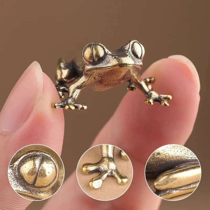 Brass Frog Figurine Small Animal Statue Table Office Home Decoration Toy Gifts gallery