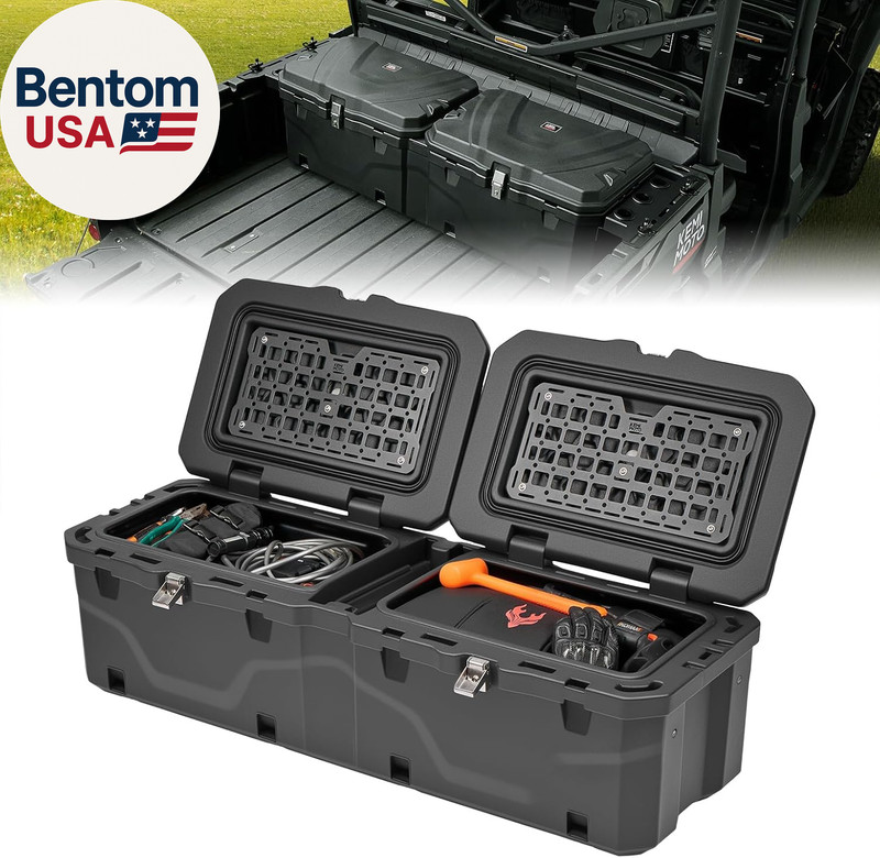 UTV Bed Box, Upgraded 110L Lockable Weatherproof Storage Box 29 US Gal Dual Lid, gallery