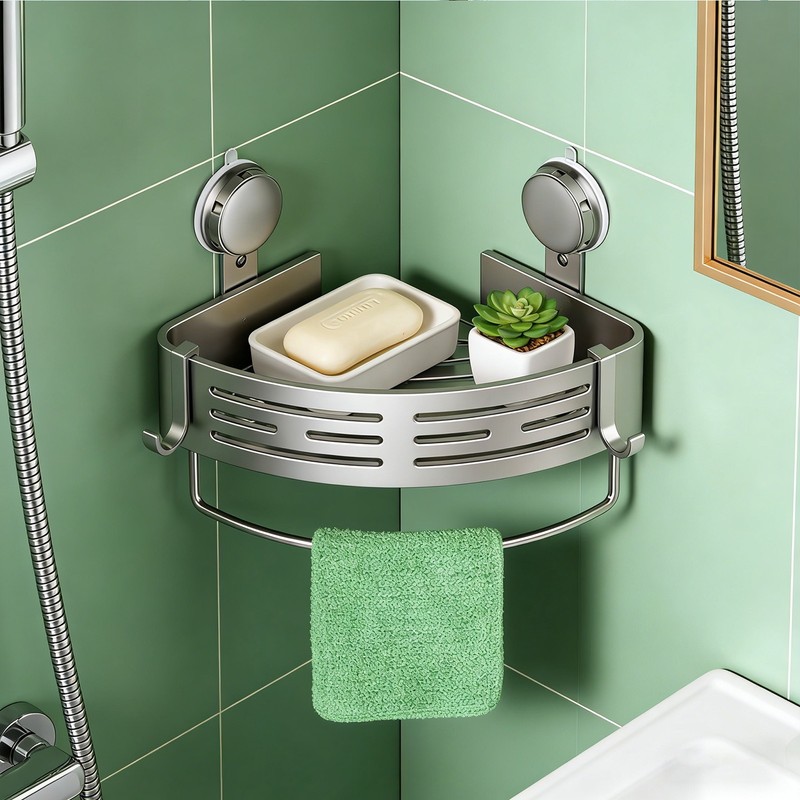 Triangle Suction Cup Corner Shelves, Bathroom Rack, Suction Cup Shower Caddy gallery