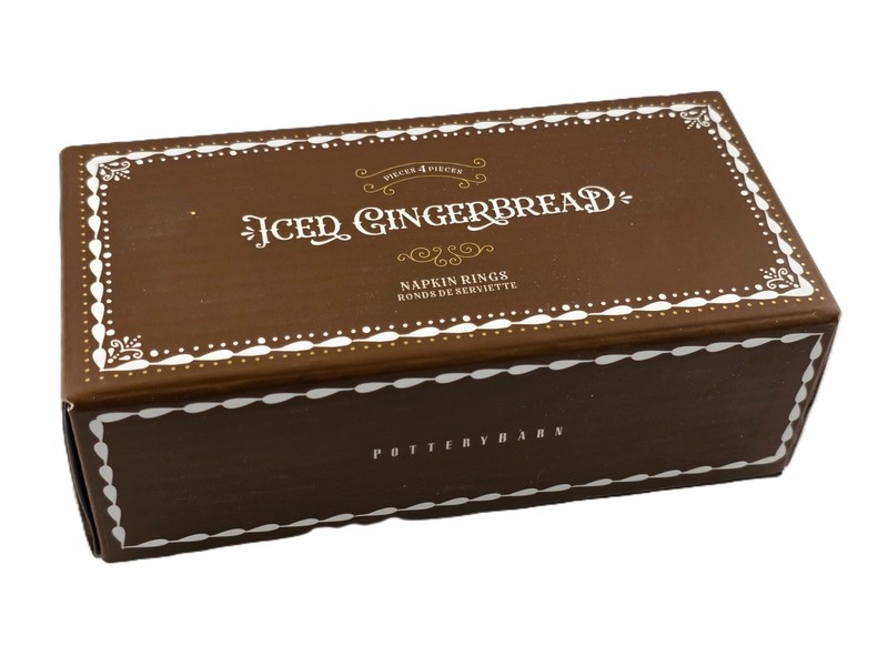Pottery Barn Iced Gingerbread Stoneware Napkin Rings Mixed Set of 4 NEW in Box gallery