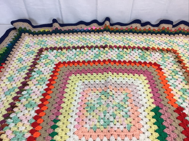 Boho handmade Crocheted Granny Square Afghan 49”x 51” Double Bed Size Vintage gallery