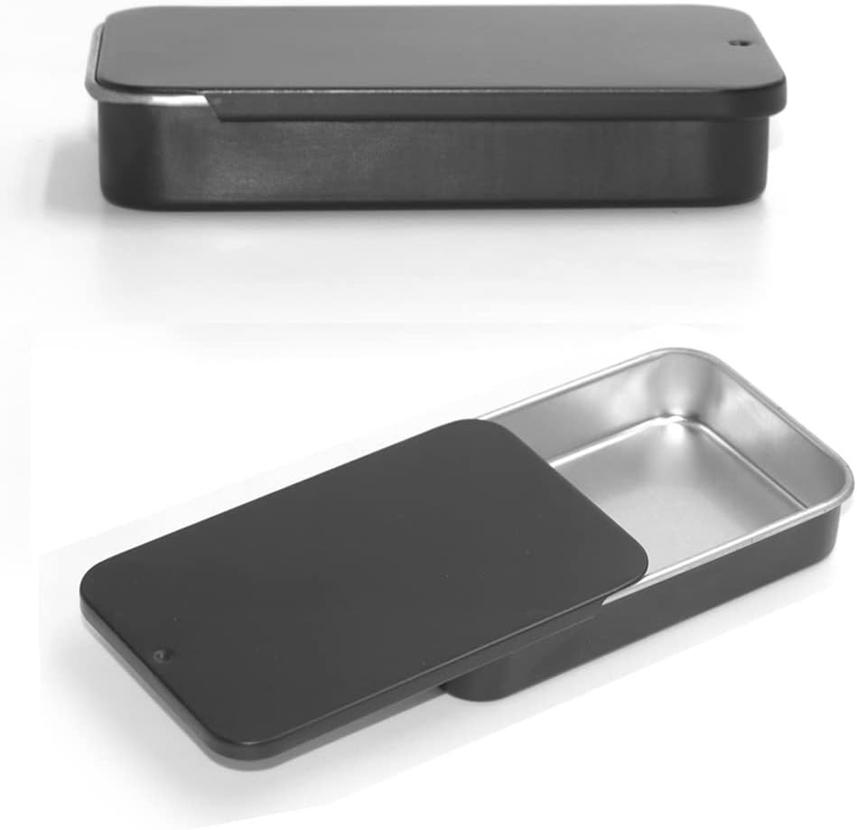 6 Pack Metal Rectangular Sliding Lid Tin Boxes Black, Containers Portable Box Sm gallery
