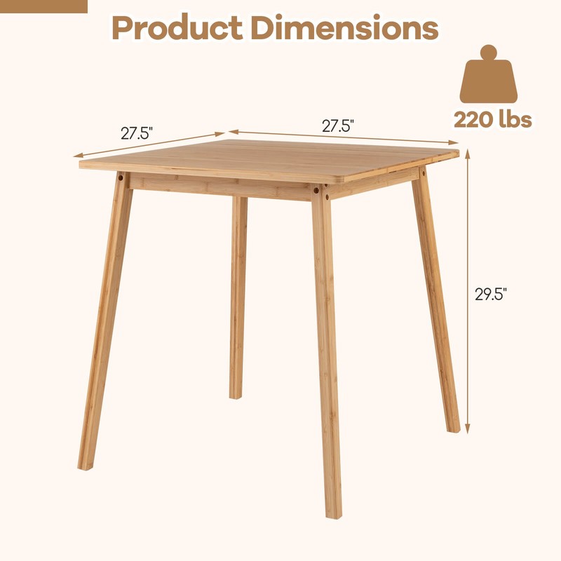 27.5” Square Bamboo Dining Table for 2-4 People, Dinner Table for Dining Room gallery