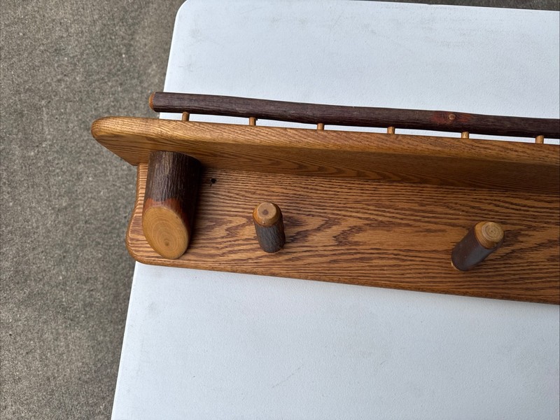 36” Solid Oak Wall Hanging Display Shelf Amish Made Coat Rack Cabin Farmhouse gallery
