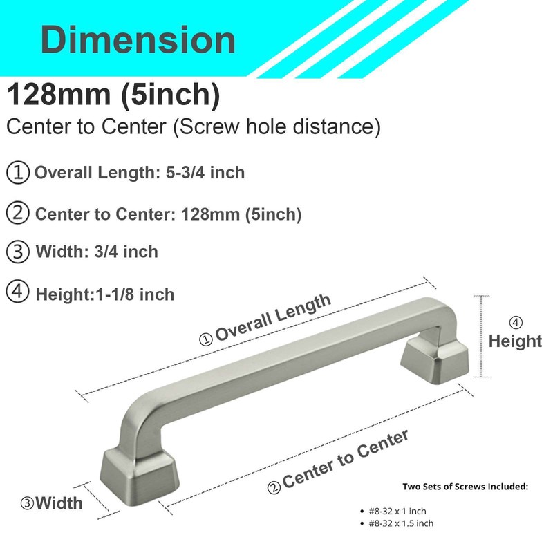 Square Brushed Nickel Solid Cabinet Handles Pulls Knob Kitchen Bathroom Modern gallery