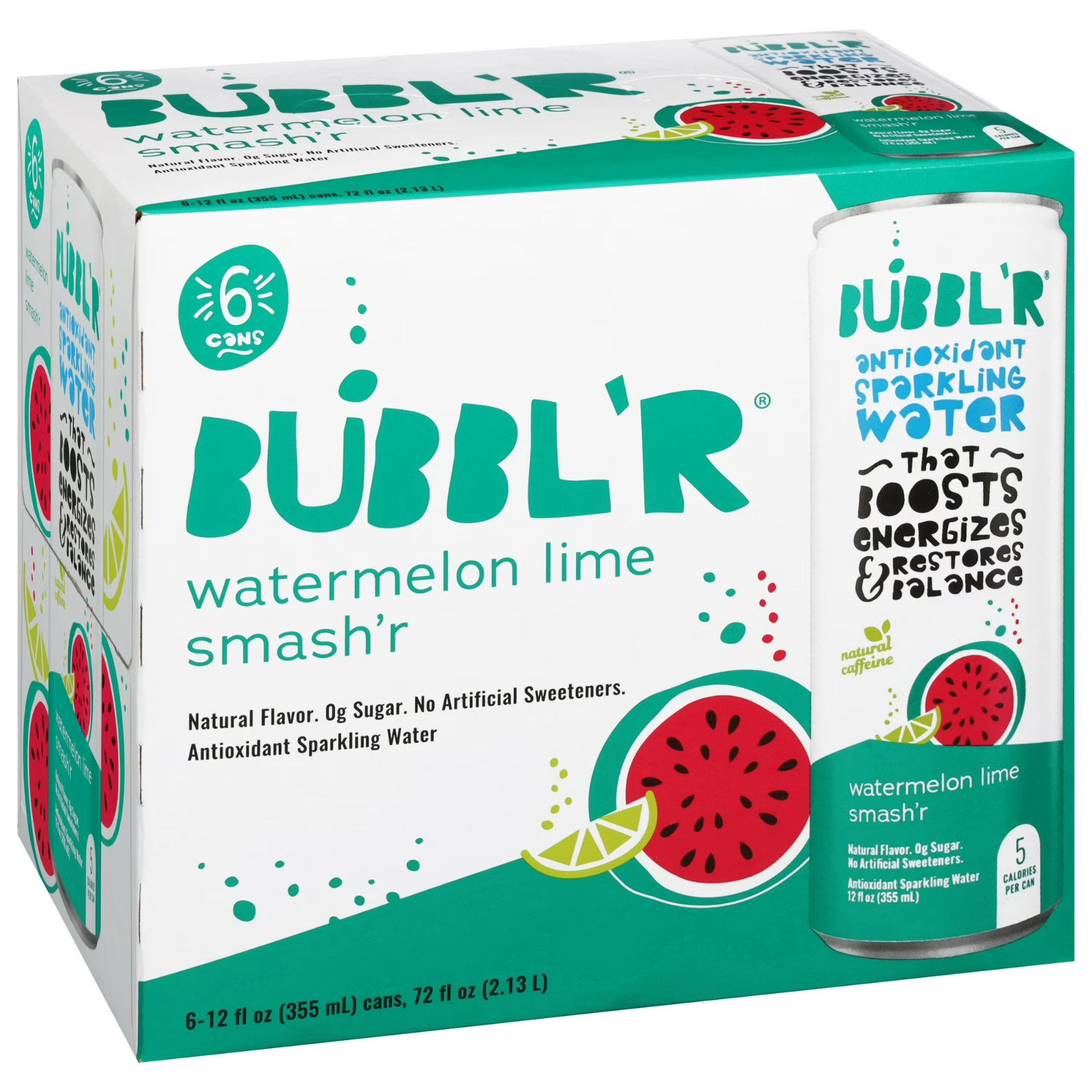 BUBBL'R Antioxidant Sparkling Water, Watermelon Lime Smash'r, 12 fl oz, 6 Pack C gallery