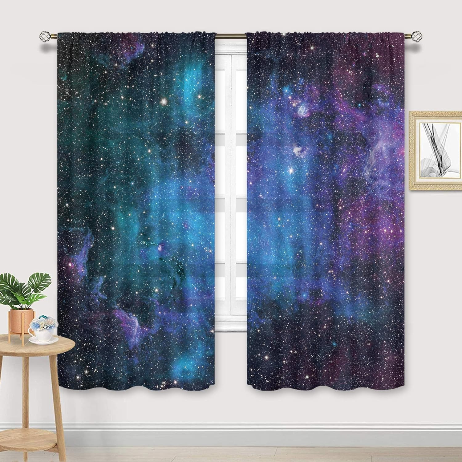 Kids Outer Space Sheer Galaxy Curtains Rod Pocket 41(W) X 62(L) Inch Universe Bl gallery