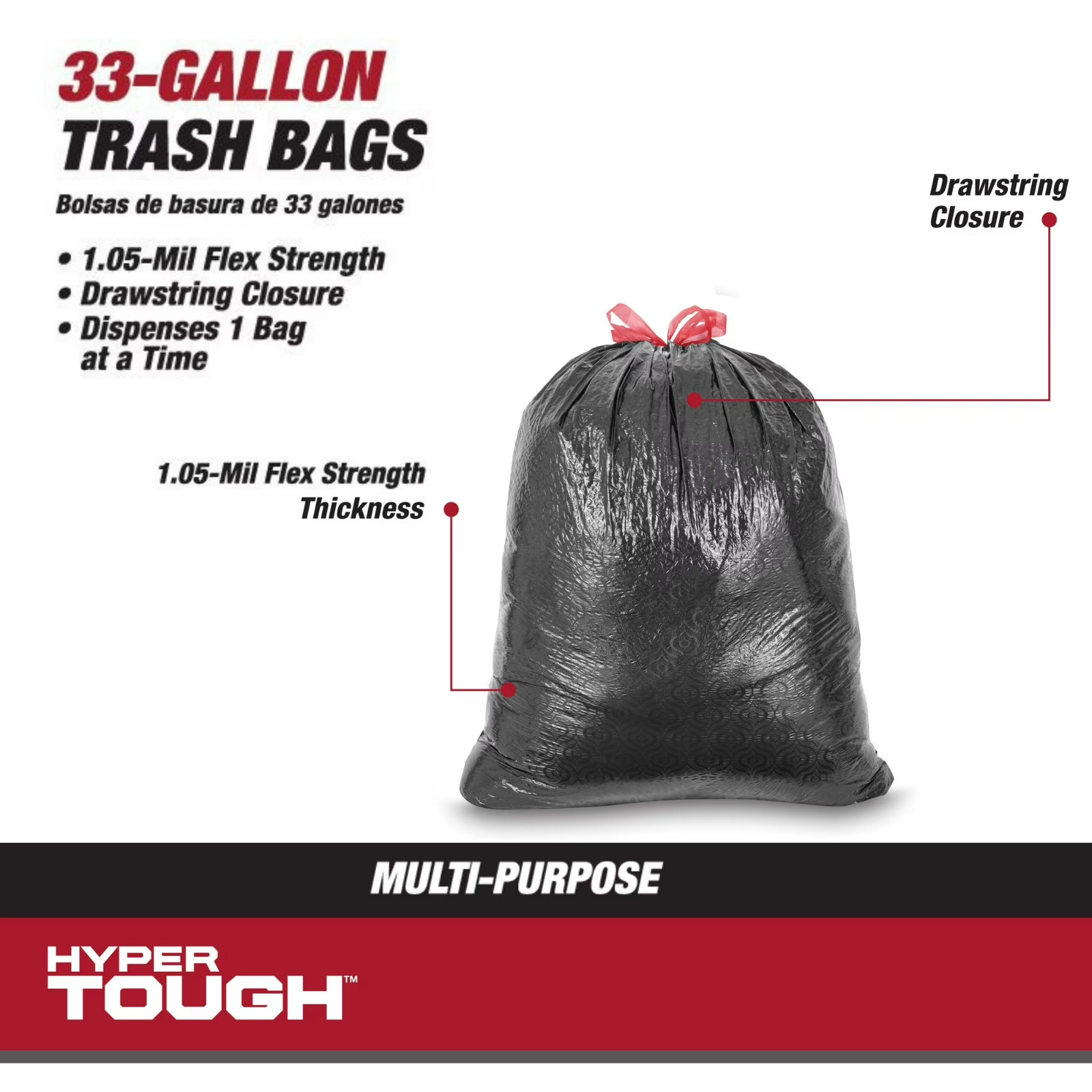 33-Gallon Drawstring Multipurpose Clean-Up Trash Bags, 1.05 MIL, 30 Bags gallery