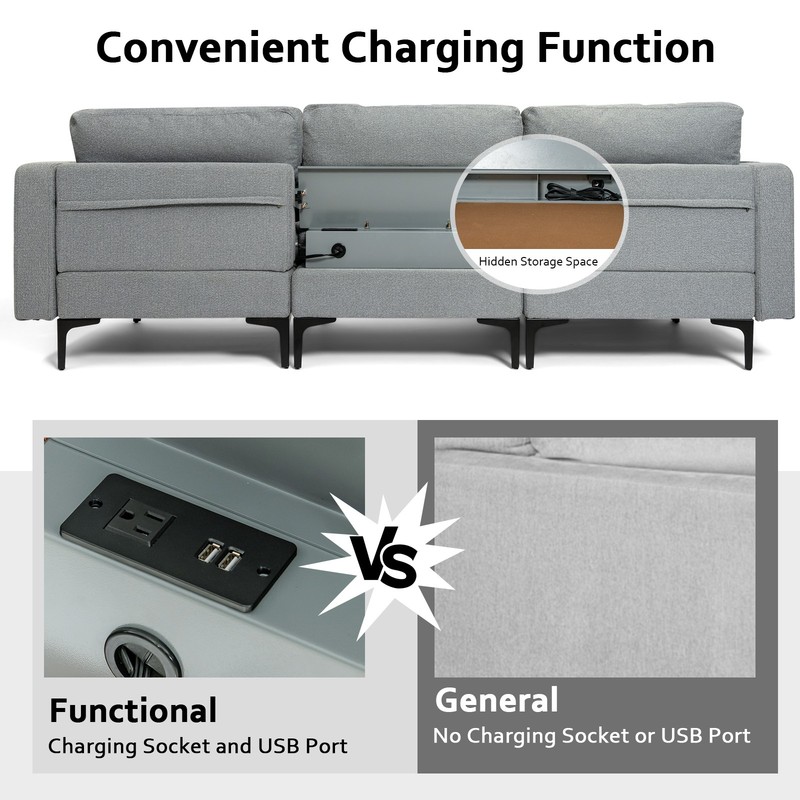 Modular L-shaped Sectional Sofa w/Overstuffed Backrest & Thick Cushion Dark Grey gallery