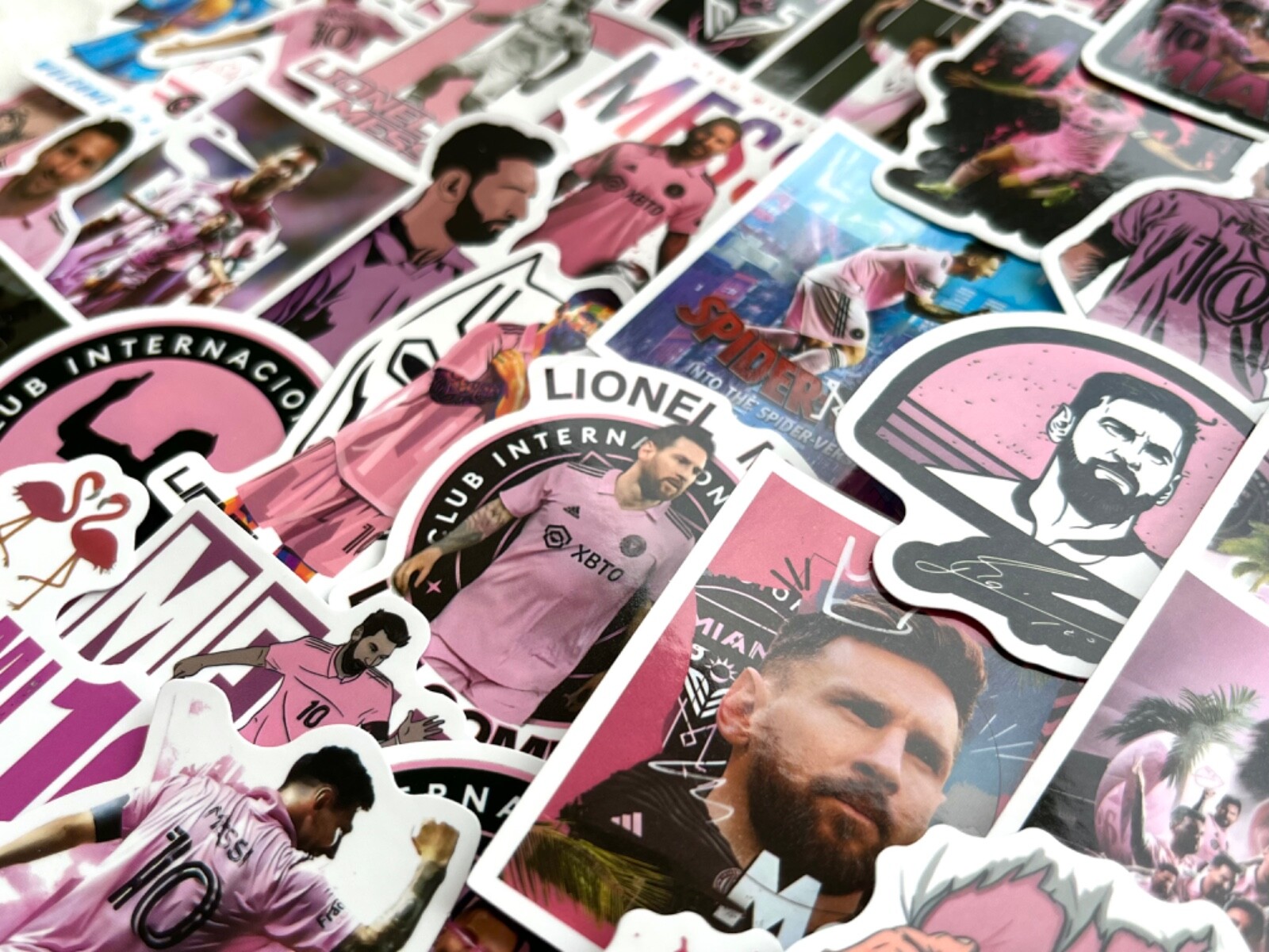 5-50 pcs Messi Inspired Stickers, Miami Pink World Cup Trophy Laptop Car Decals gallery