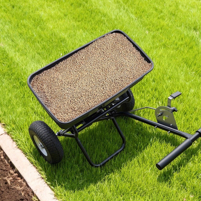 12ft Push Spreader w/ 130lb Hopper, Adjustable Flow & 13" Pneumatic Tires gallery