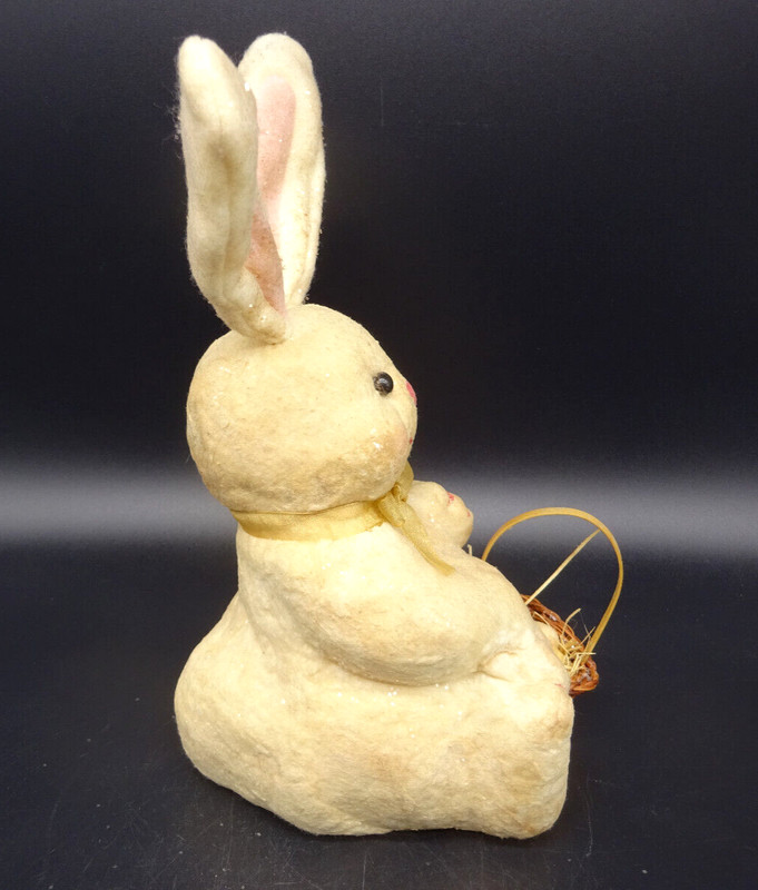Bunny Rabbit Holding Easter Eggs in Basket 11" Figurine Cloth Covered Vintage gallery