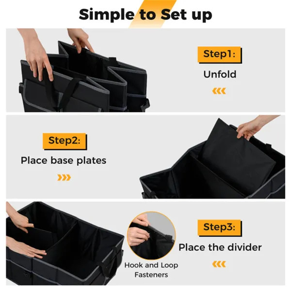 13 Gallon Car Trunk Organizer - 3 Compartments+6 Pockets, 600D Oxford Fabric, No gallery