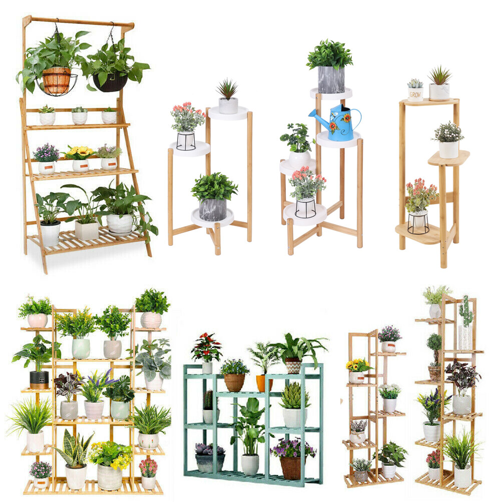 Multi Tier Bamboo Plant Stand Flower Pot Holder Shelf Rack Display Indoor Outdoo gallery