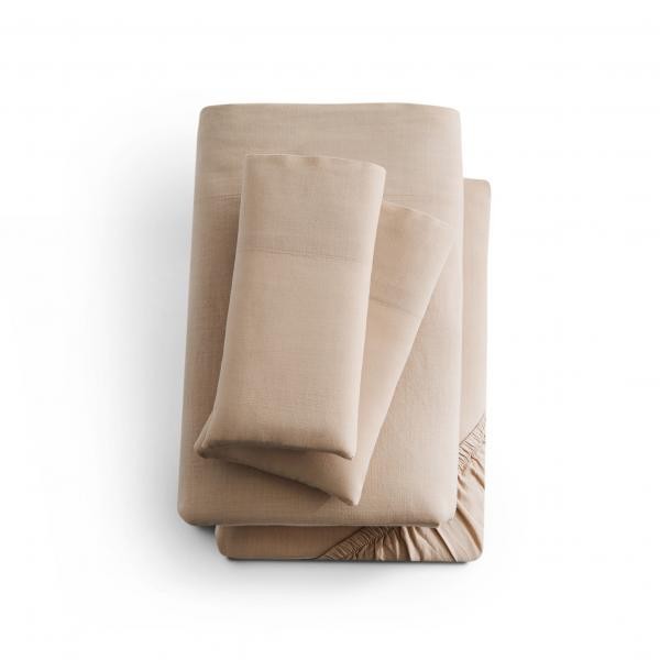 Split King Cotton Sheet Set Adjustable Bed Sand Fog Linen Weave Sheets gallery