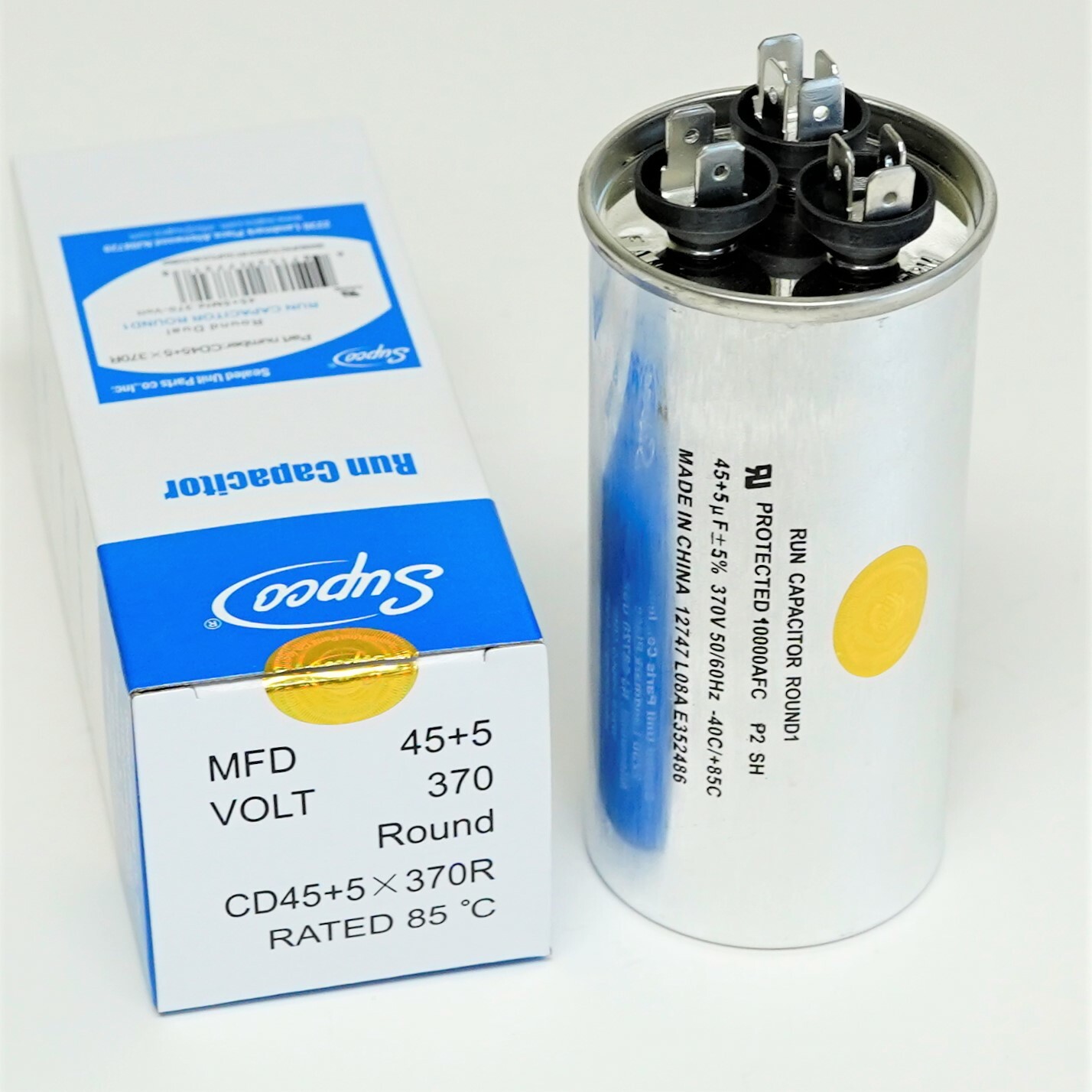 Air Conditioning HVAC Round Dual Motor Run Capacitor 45 + 5 MFD 370 Volt gallery