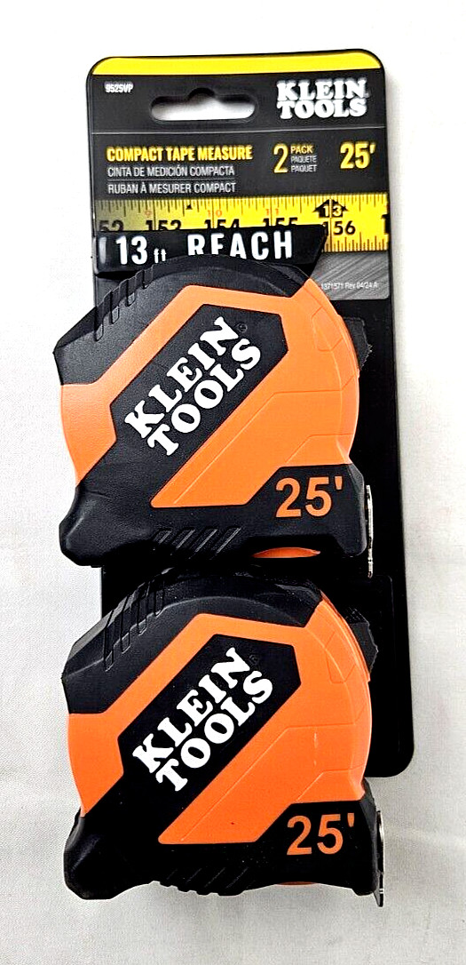 Klein Tools 2 Pack 25' Compact Double-Sided Tape Measure w/ 13' Reach 9525VP gallery