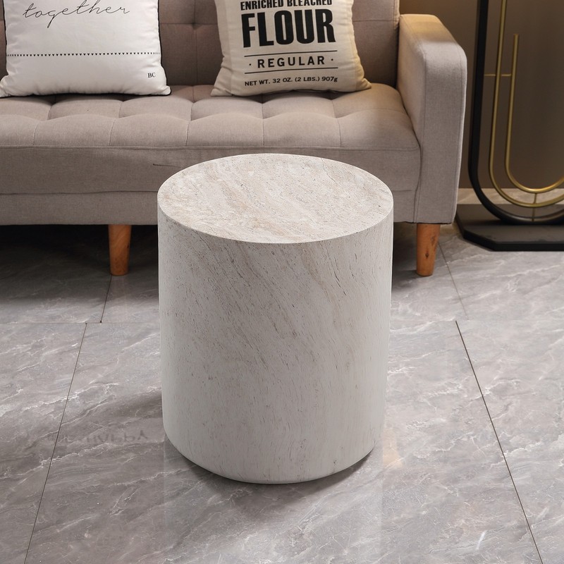 Magnesium Oxide Side Table 15.75" Round, Sturdy & Waterproof, Light Travertine gallery