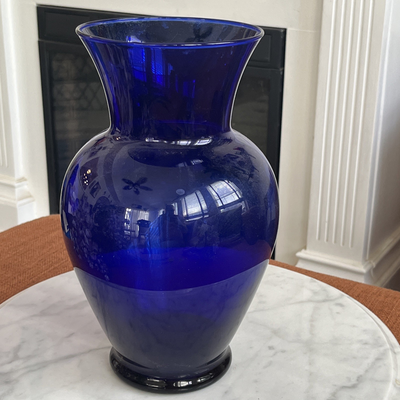 Flower Arrangement Cascading, Wisteria Purple in Cobalt Blue Glass Vase gallery
