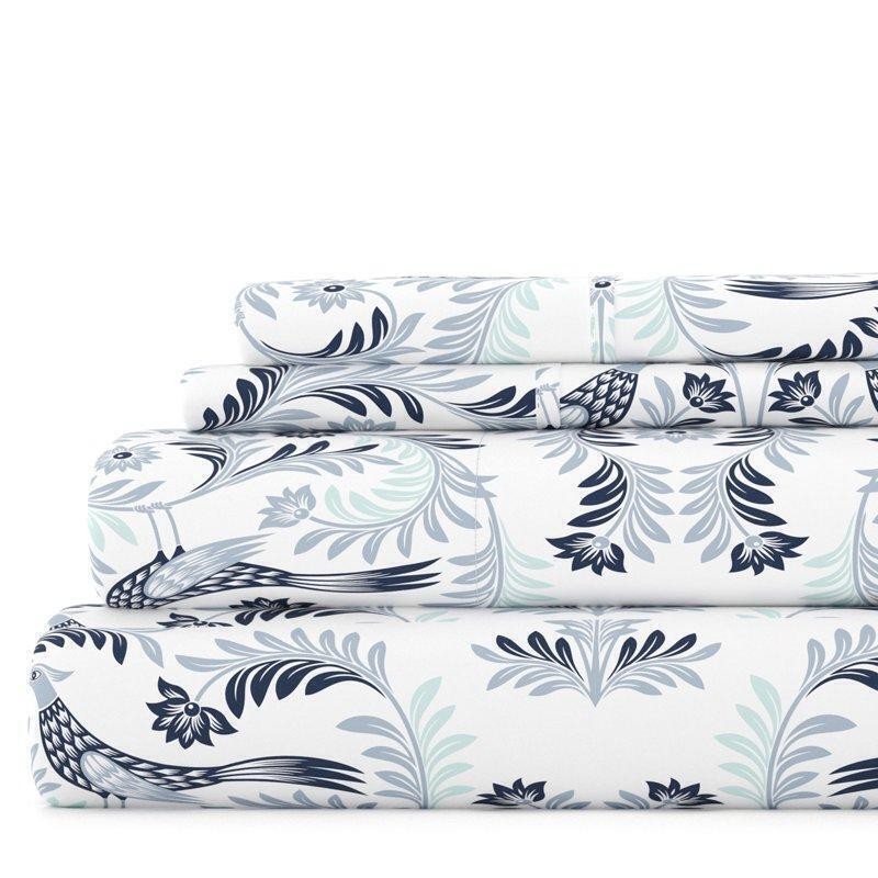 Navy Damask Microfiber 4 Piece Queen Bed Sheet Set Hypoallergenic Cozy Soft New gallery