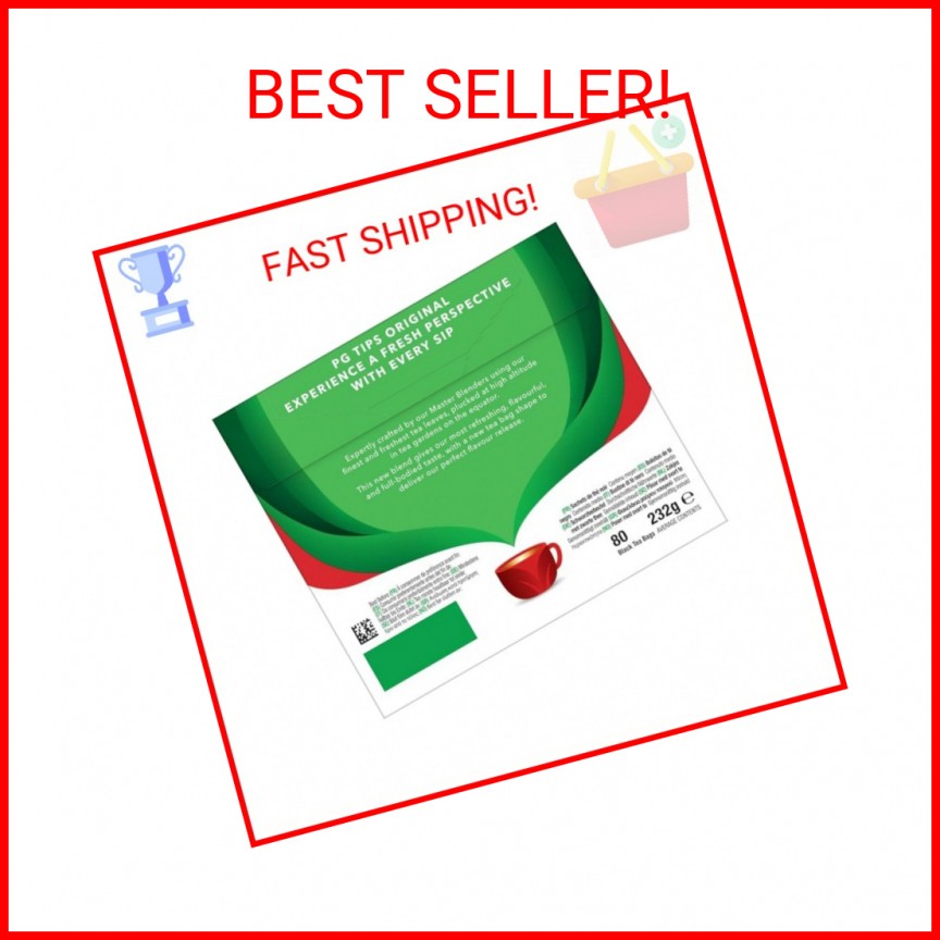 PG Tips Black Tea Bags Non-Pyramid, 80 Count (Pack of 1) gallery