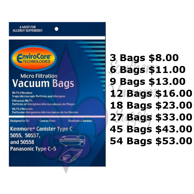 Sears Kenmore Canister Type C Vacuum Bags For 5055, 50557 and 50558 Models