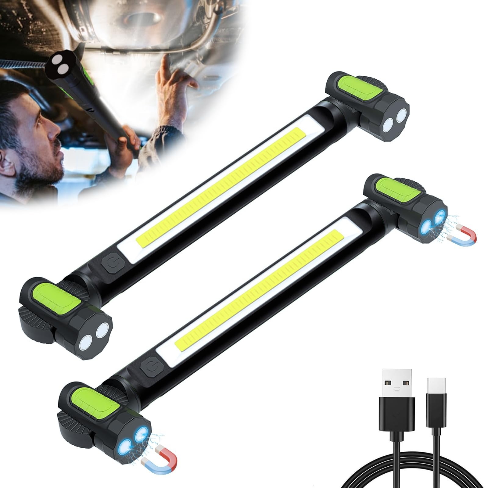 2 Pcs Magnetic LED Work Light Bar - 3200LM Rechargeable, Portable Automotive Too gallery