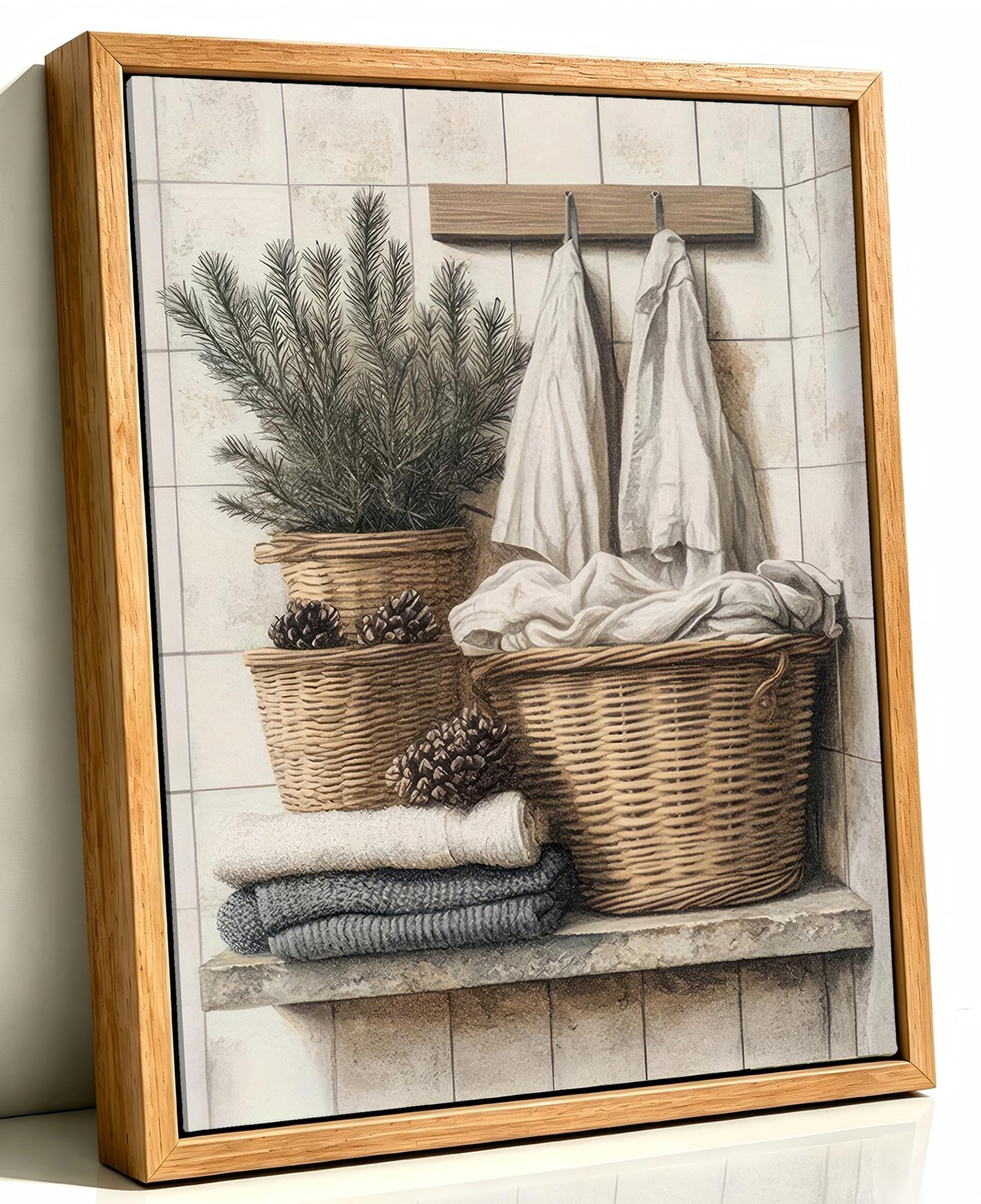 Framed Farmhouse Bathroom Counter Canvas Wall Art Rustic Neutral Towel And Pl... gallery