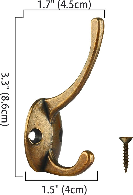 12 Pack Antique Brass Coat Hooks Wall Mounted with 24 Screws Retro Double Hooks gallery
