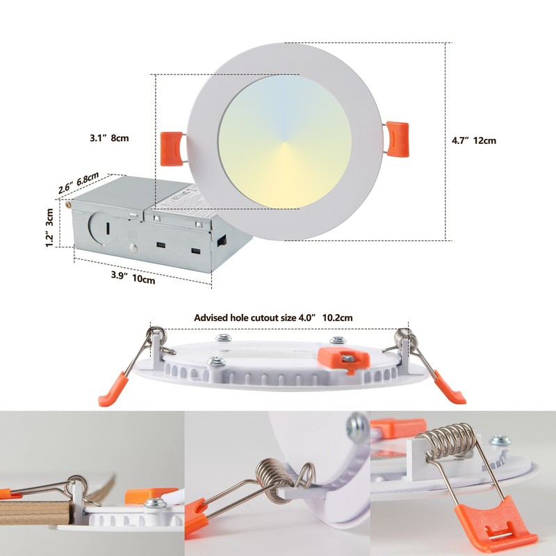 5CCT Dimmable LED Recessed Ceiling Light 12 Pack 4 Inch Panel with Junction Box gallery