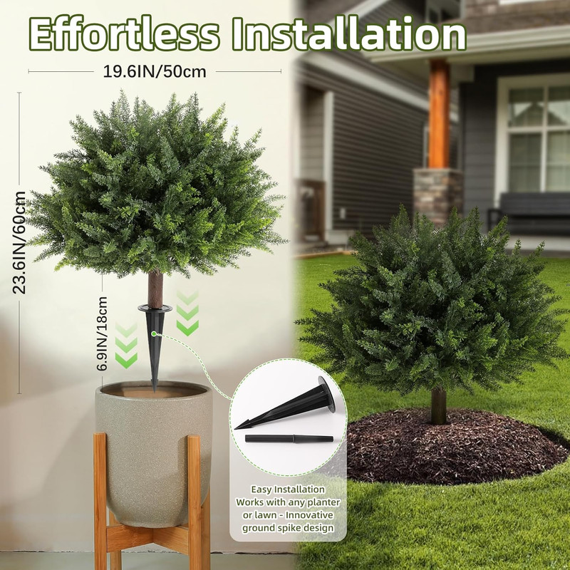 2 Pack 23.6" UV Resistant Artificial Cedar Topiary for Indoor/Outdoor Decor gallery
