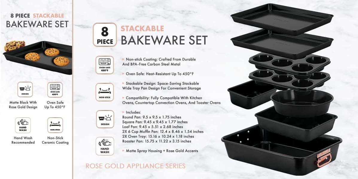 Stackable Nonstick Bakeware Set 8 Piece Baking Pan Set Oven Safe Carbon Steel gallery