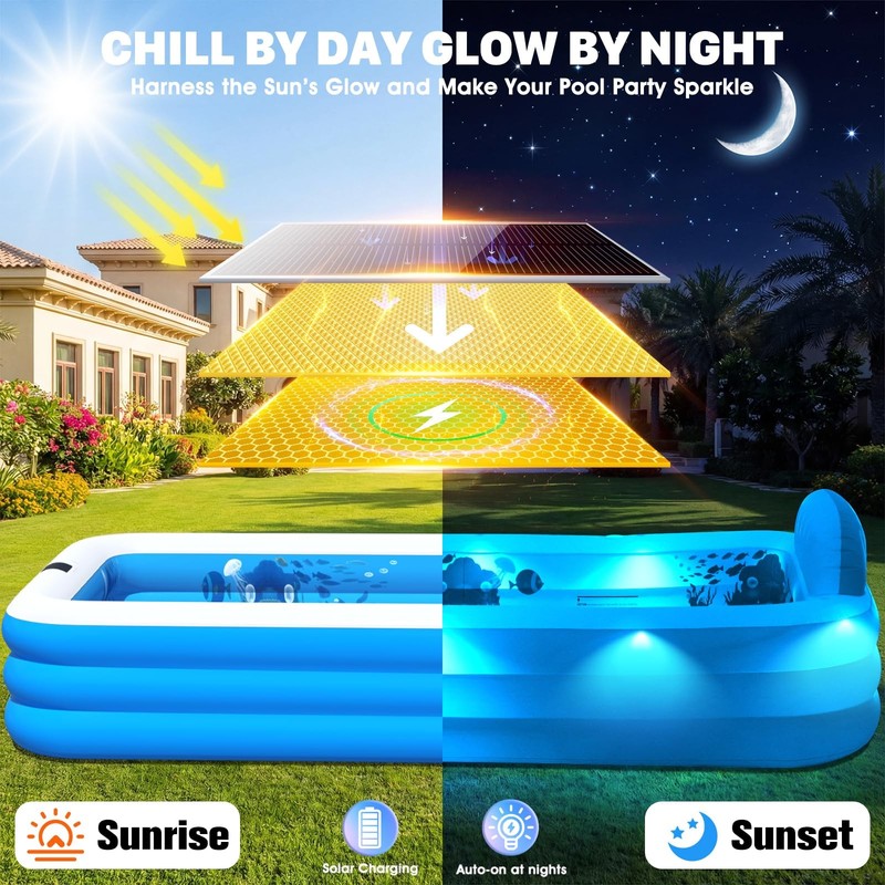 AixPool Extra Large Inflatable Pool with Lights,Upgraded 119x72x19IN, White gallery