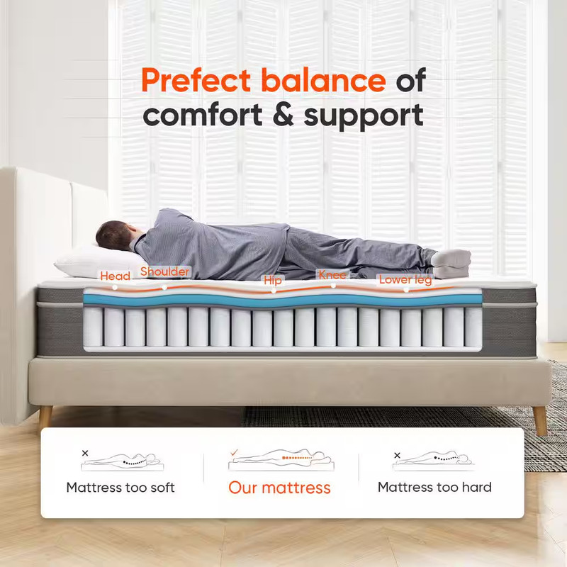 Cooling Queen Size Medium Hybrid Pillow Top Mattress, 12 In. Support and Breatha gallery