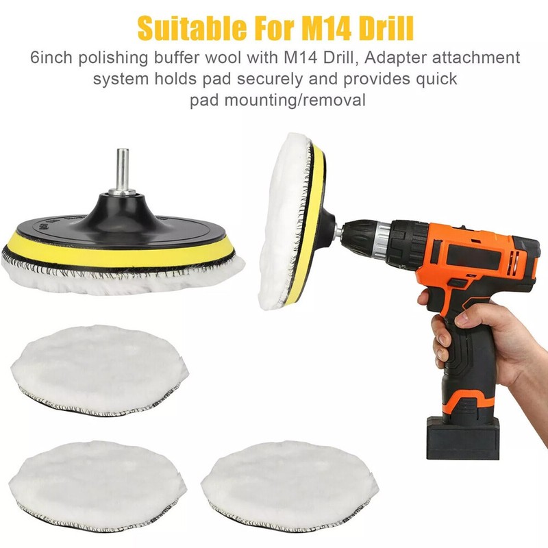 6" Buffing Polishing Pad Wool Wheel Mop Kit For Car Polisher Drill Adapter 5PCS gallery