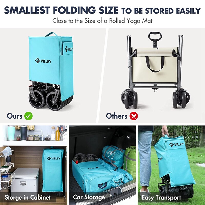 VILLEY Folding Beach Wagon Cart Collapsible Wagon Enlarged 225 lbs Load Capacity gallery