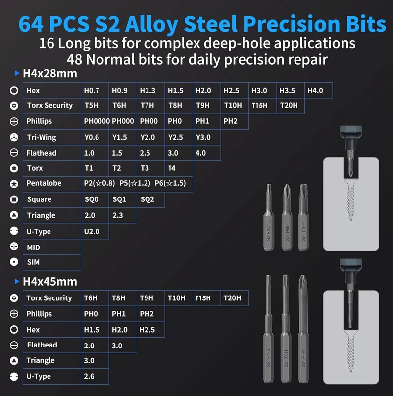 STREBITO Mini Electric Screwdriver Set, 70 in 1 Small Electric Screwdriver - 64 gallery