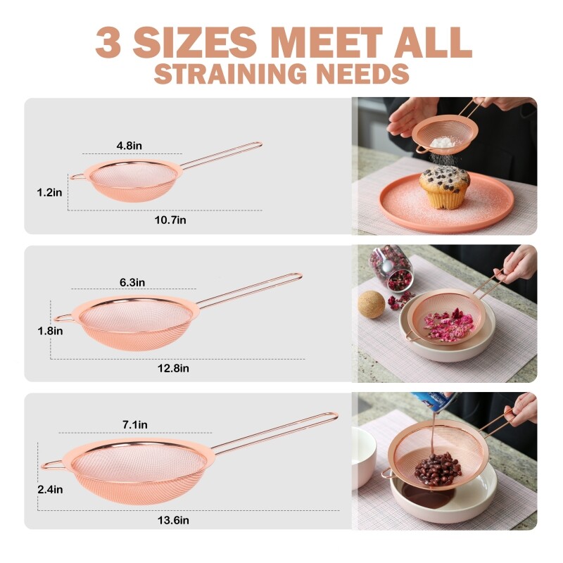 3PCS Kitchen Fine Mesh Strainer Stainless Steel Liquid Colander Sifter Sieve gallery