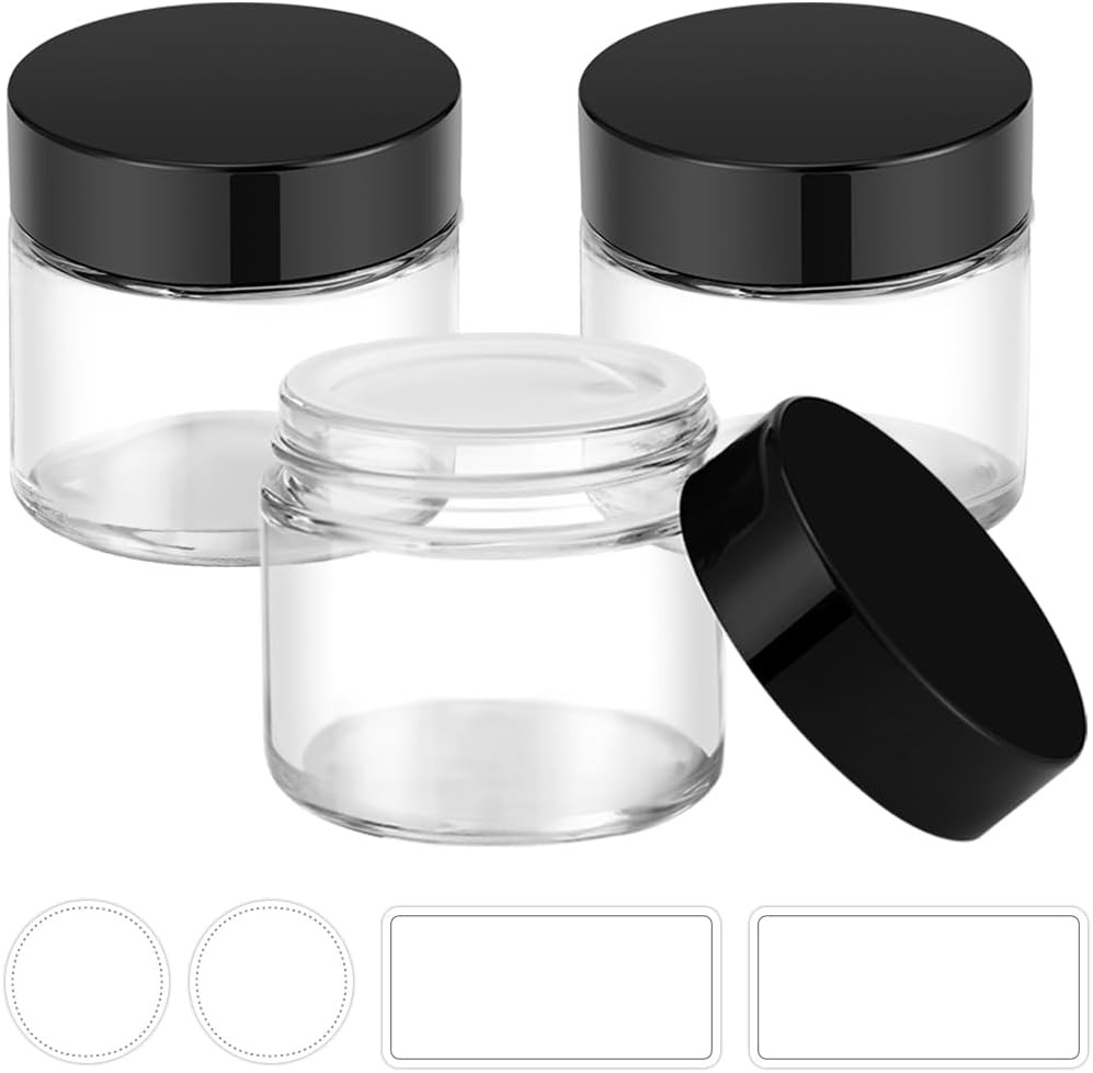 Small Glass Jars with Lids, 3 pack 2 oz Clear Jars with Black Lids, Blank gallery