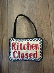 Needlepoint Small Pillow Door Hanger ‘Kitchen Closed’ Kitchen Sign