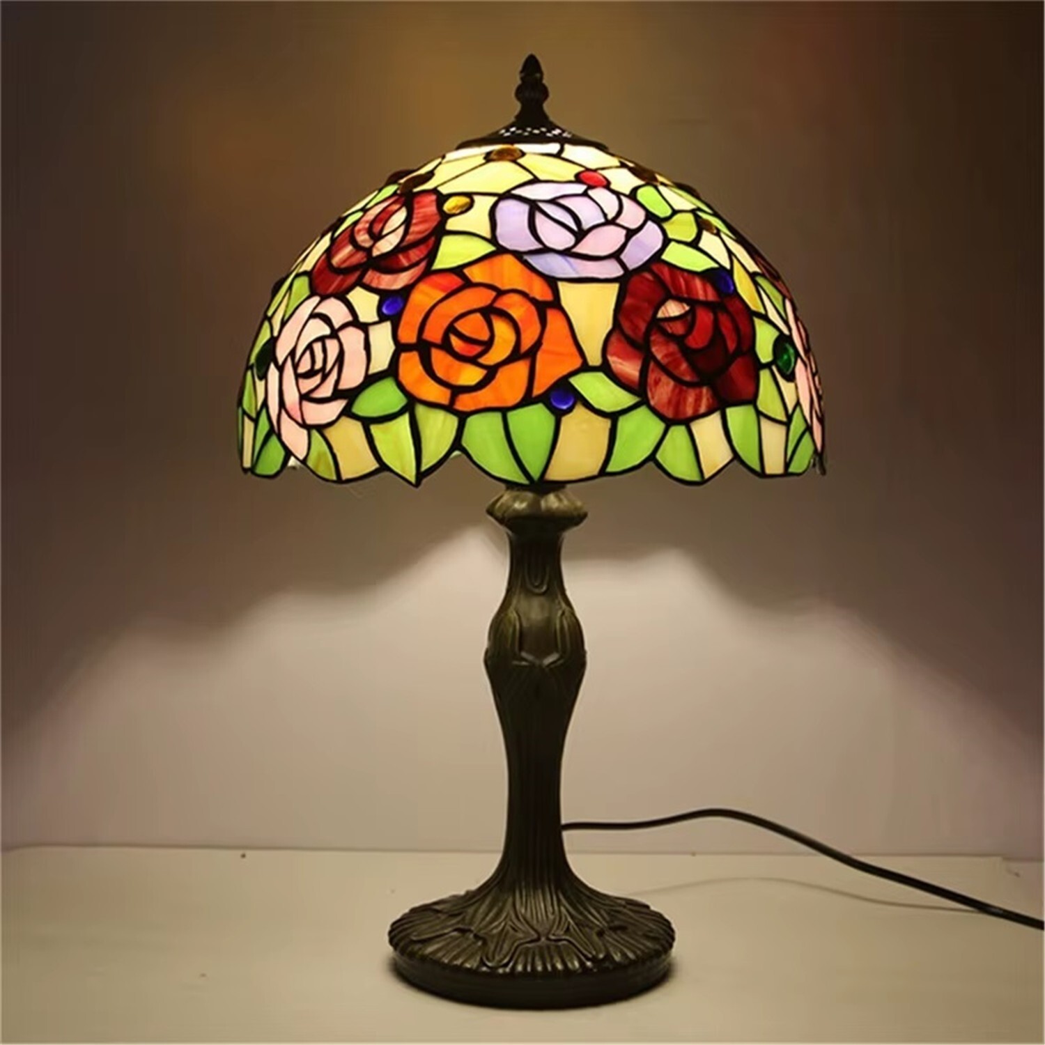 Dragonfly Style Tiffany Table Lamp Stained Glass Desk Light for Home Decor H 18" gallery