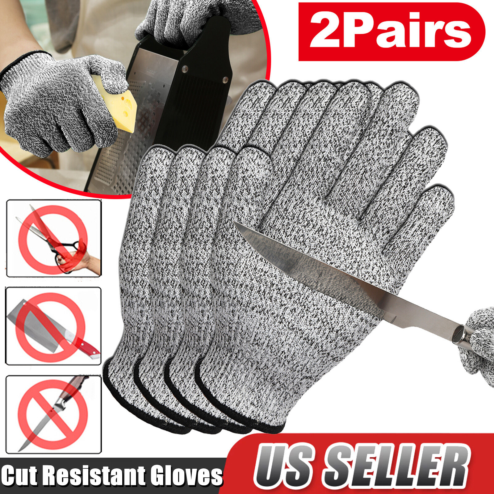 2 Pairs Safety Cut Proof Stab Resistant Butcher Gloves Stainless Steel Wire L5 gallery