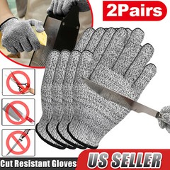 2 Pairs Safety Cut Proof Stab Resistant Butcher Gloves Stainless Steel Wire L5
