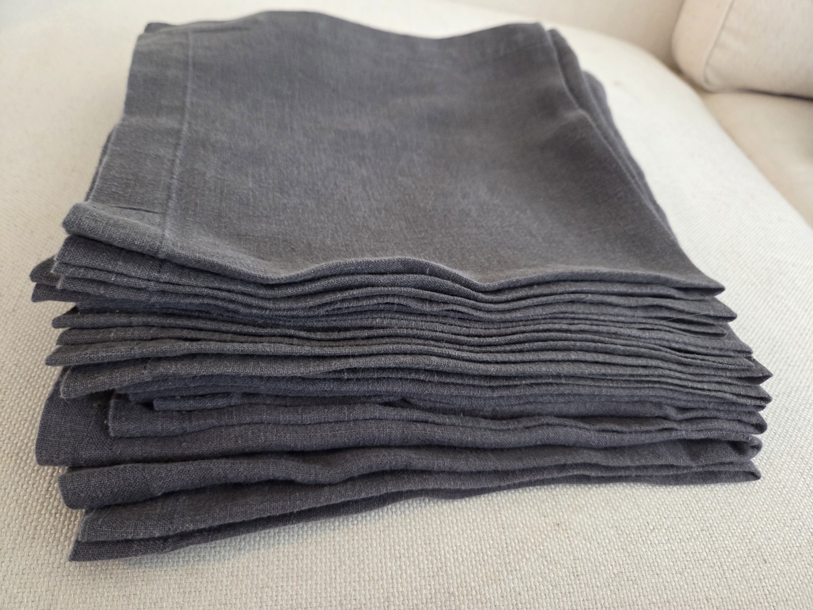 Sur La Table 100% Linen Gray Solid Square Cloth Napkins Set of 11 gallery